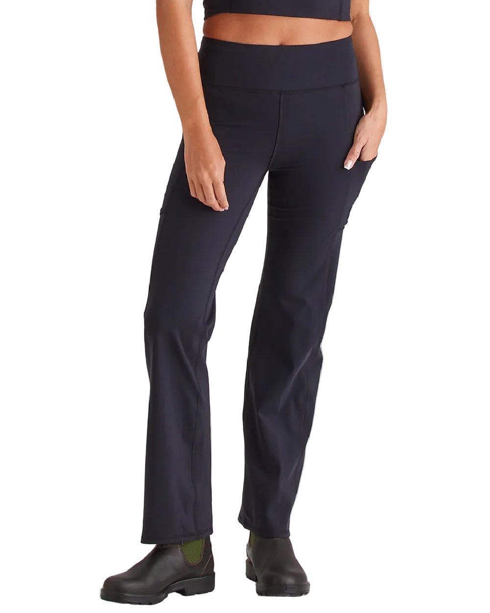 Black Coloured Ridgeline Womens Infinity Straight Leg Leggings on white background 