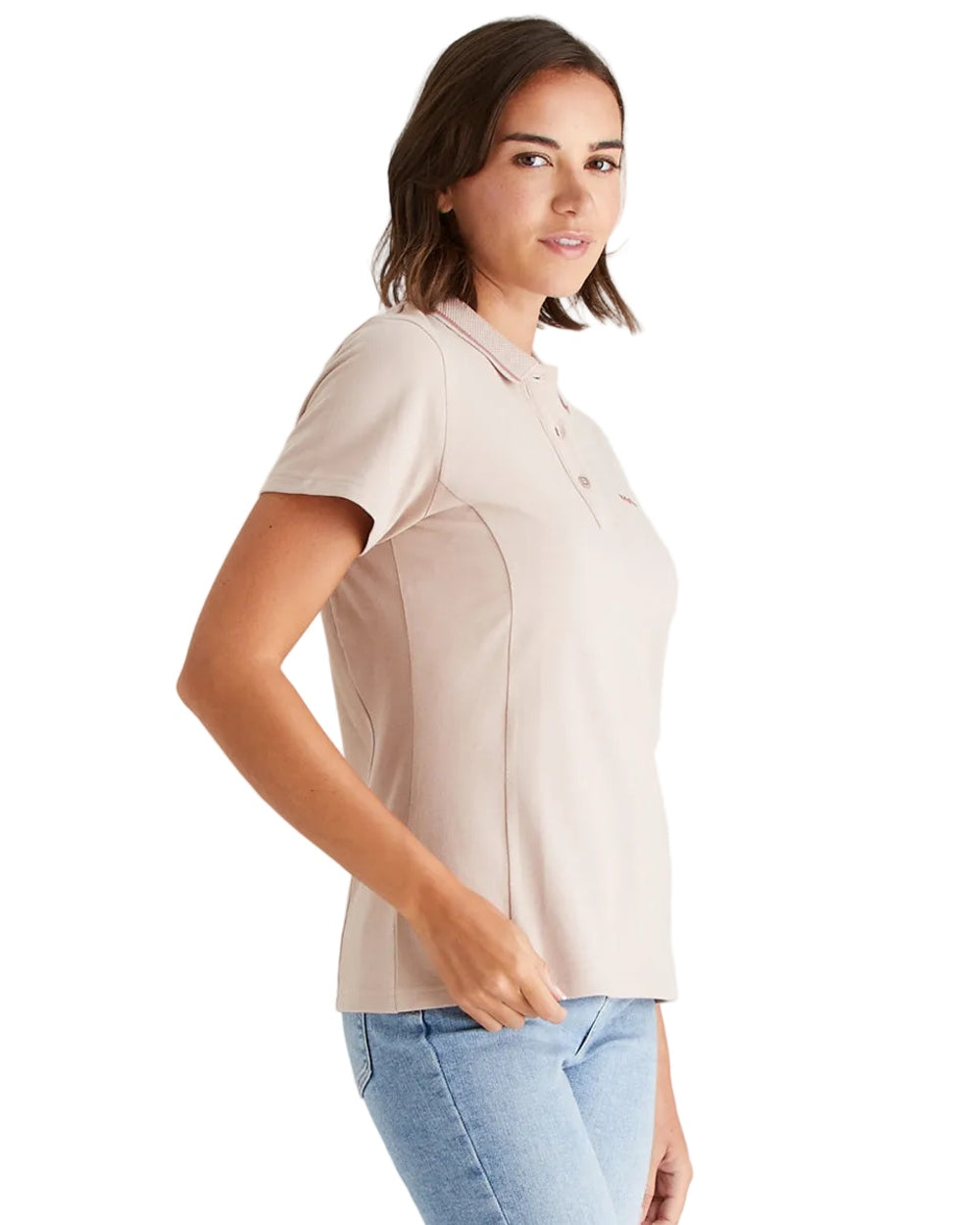 Blush Coloured Ridgeline Womens Kilworth Polo Shirt on white background 