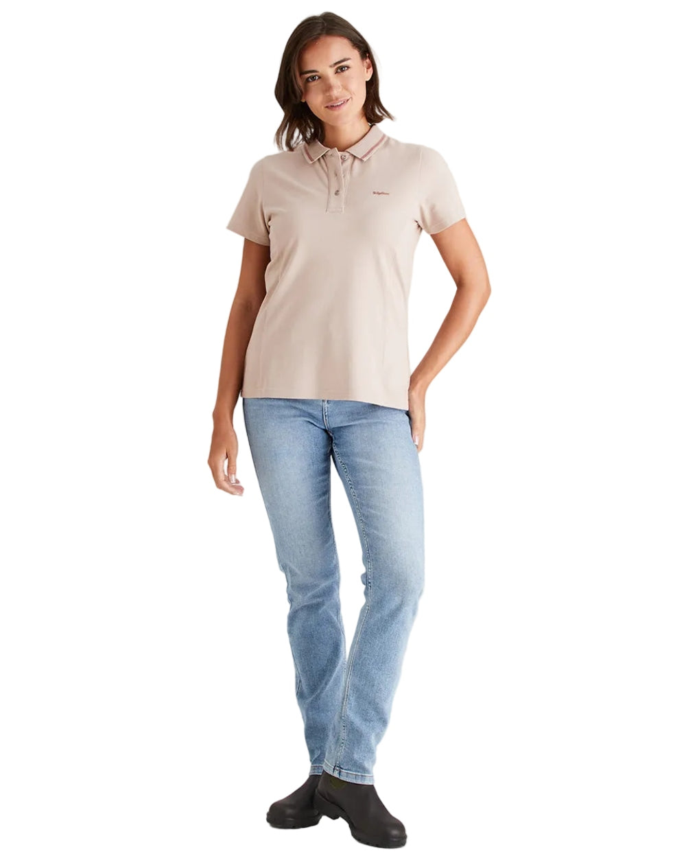 Blush Coloured Ridgeline Womens Kilworth Polo Shirt on white background 