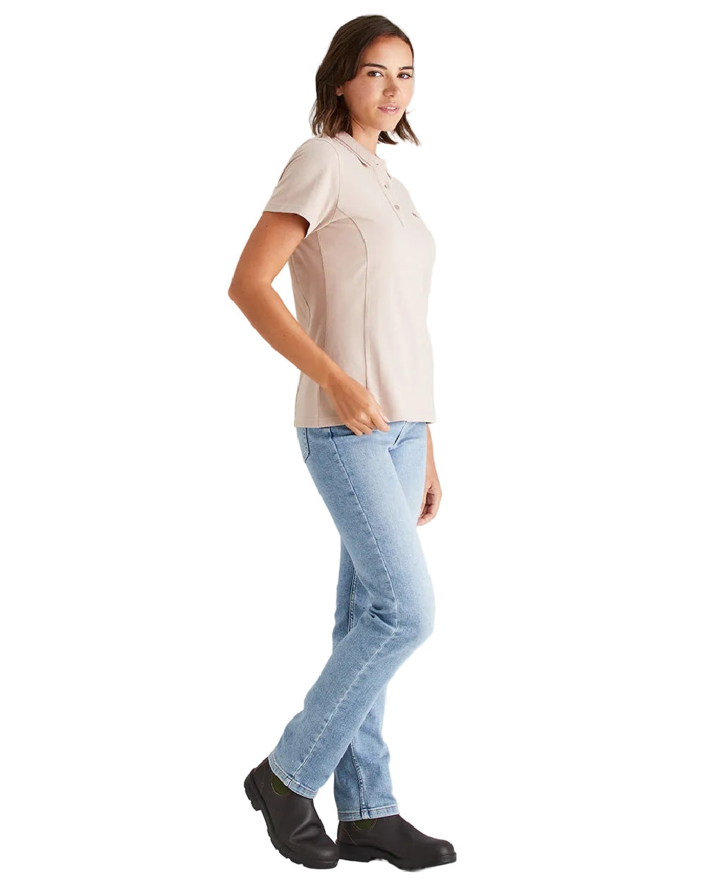 Blush Coloured Ridgeline Womens Kilworth Polo Shirt on white background 