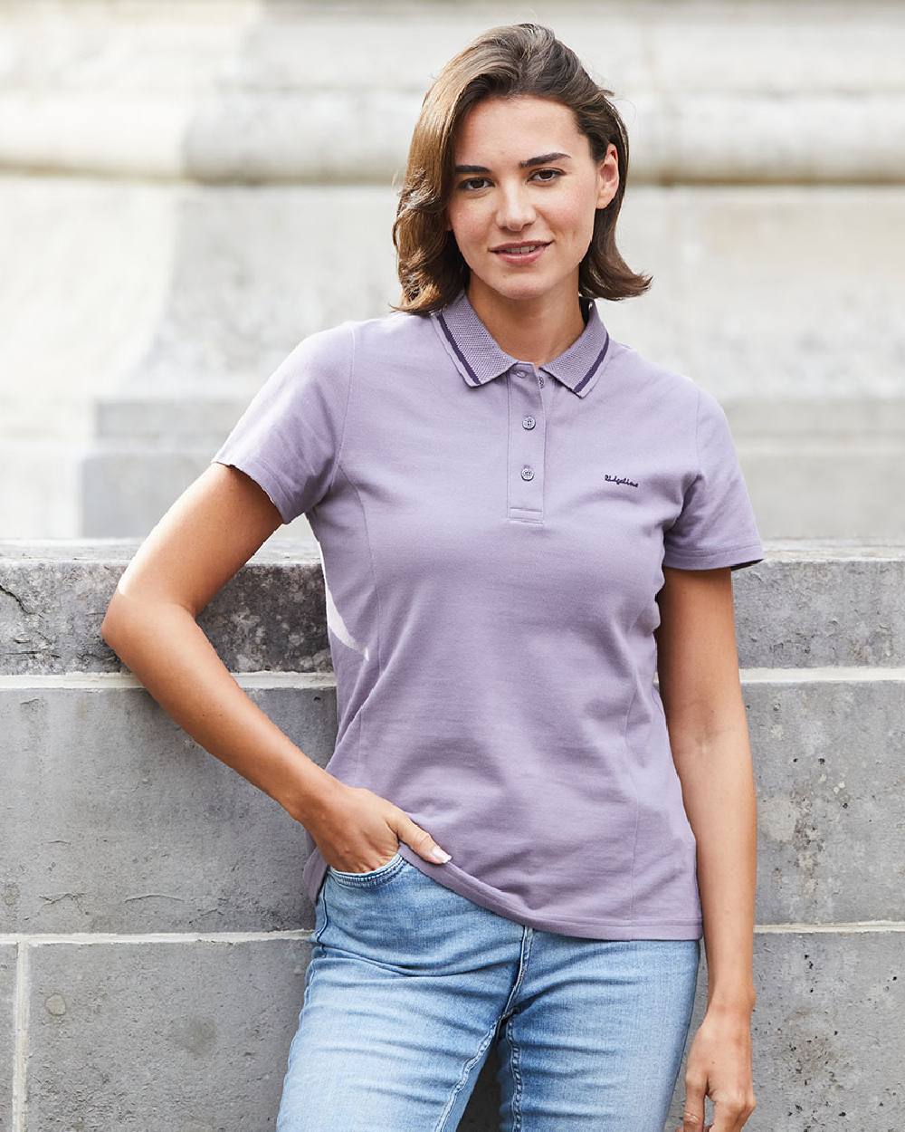 Lilac Coloured Ridgeline Womens Kilworth Polo Shirt on outdoor background 
