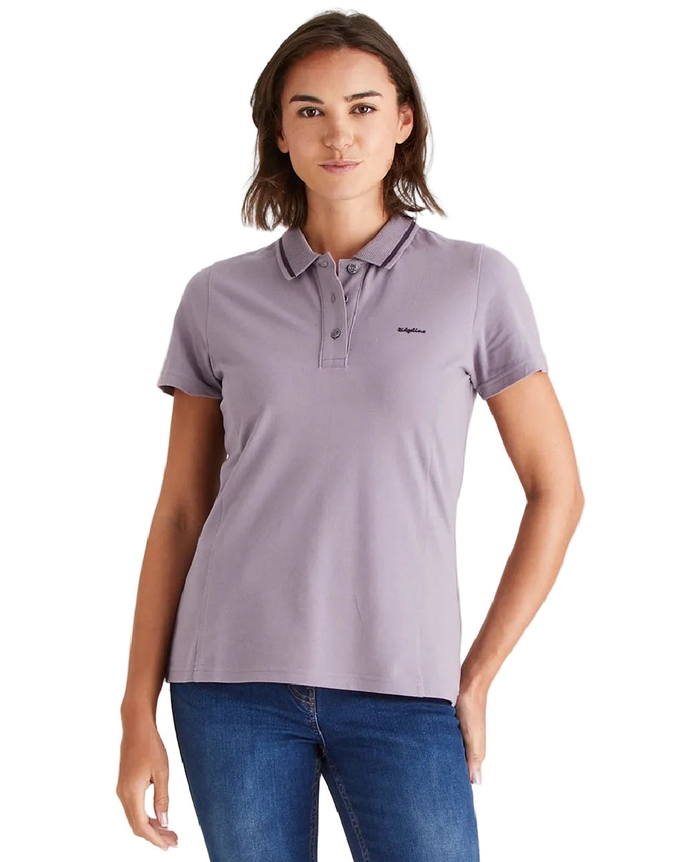 Lilac Coloured Ridgeline Womens Kilworth Polo Shirt on white background 