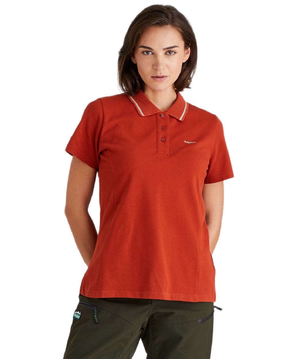 Russet coloured Ridgeline Womens Kilworth Polo Shirt on white background 
