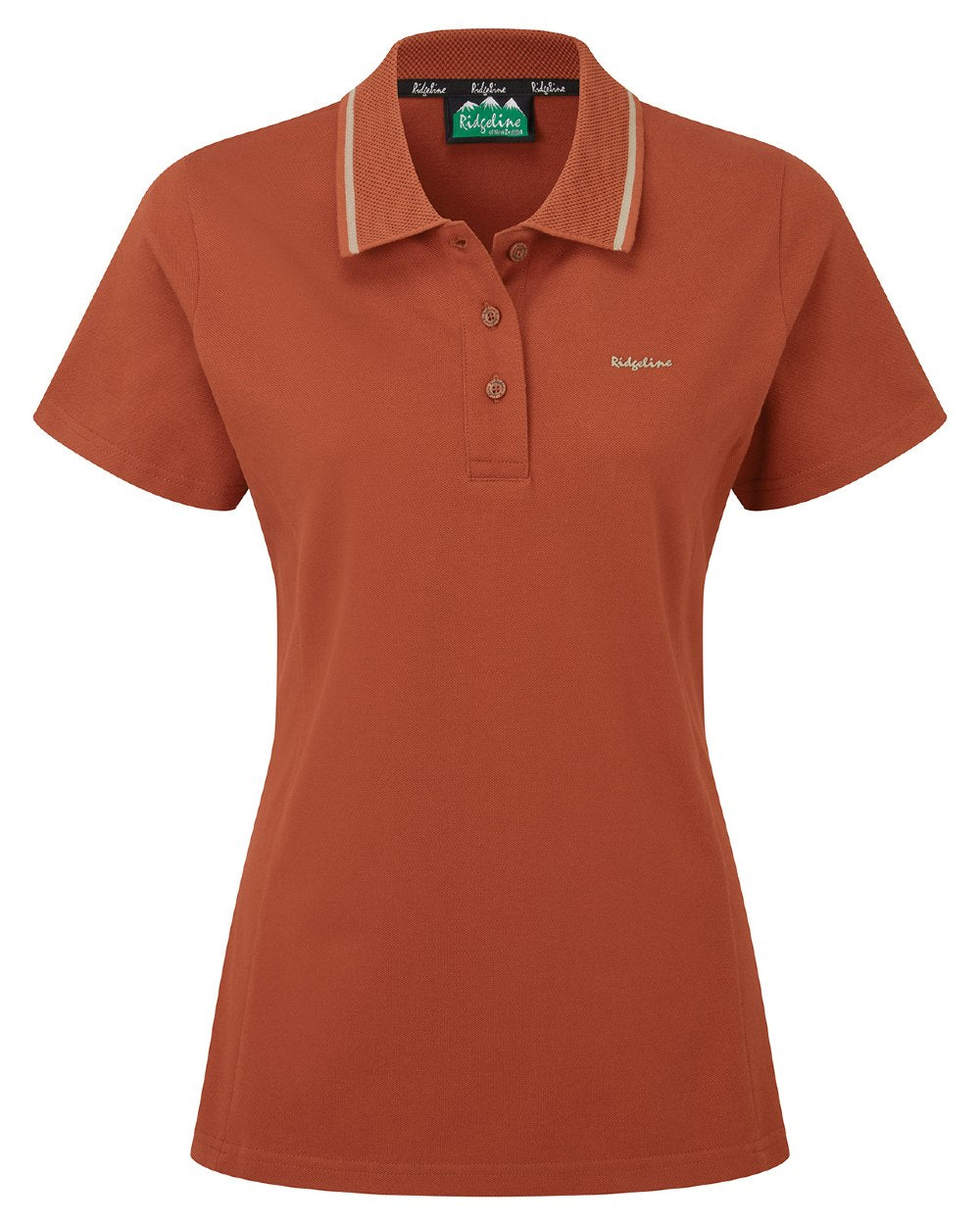 Russet coloured Ridgeline Womens Kilworth Polo Shirt on white background 