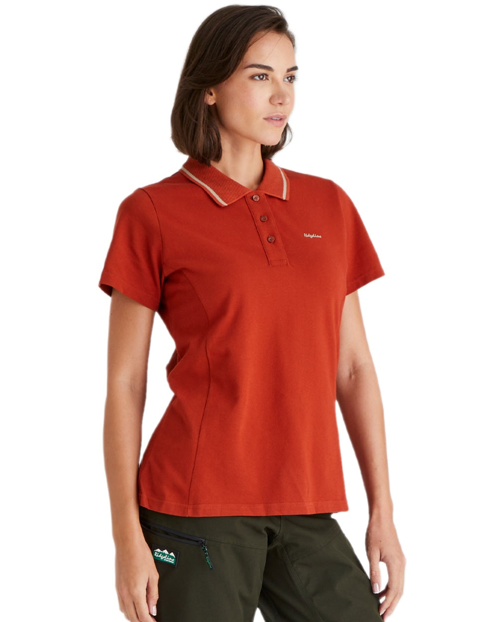 Russet coloured Ridgeline Womens Kilworth Polo Shirt on white background 