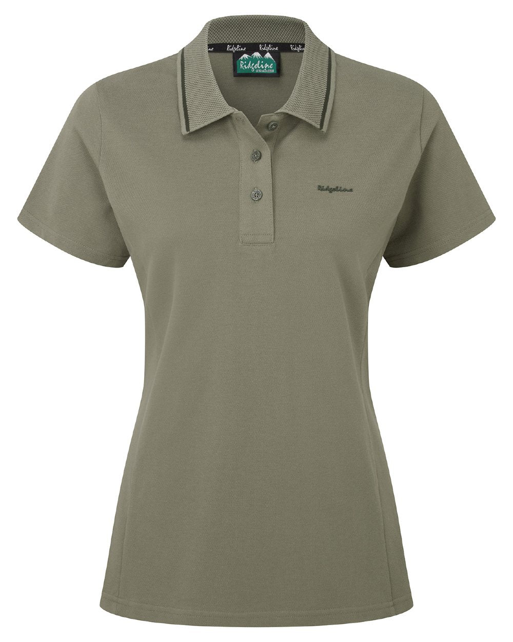 Smokey Olive coloured Ridgeline Womens Kilworth Polo Shirt on white background 