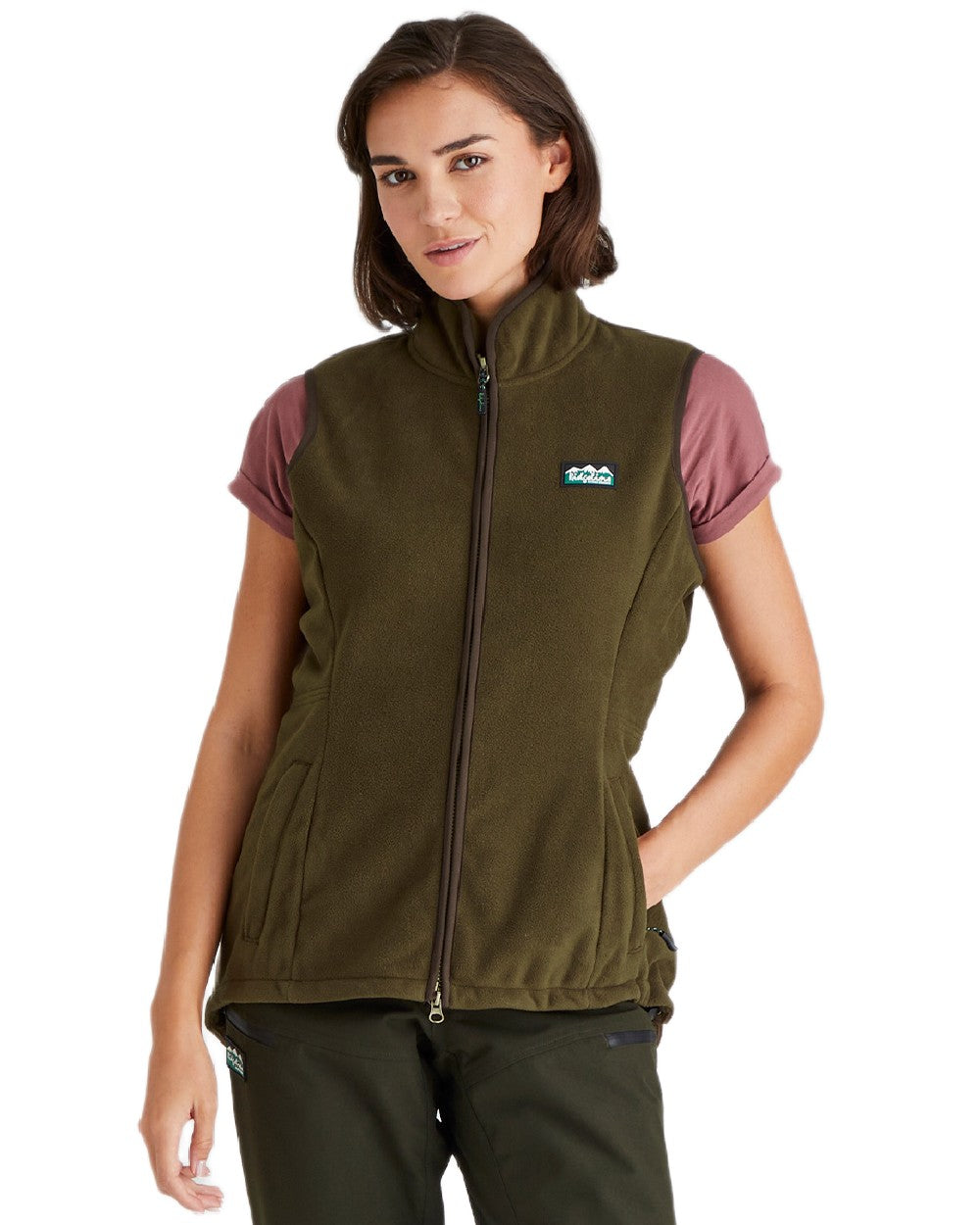Moody Teak coloured Ridgeline Womens Kodiak Gilet on white background 
