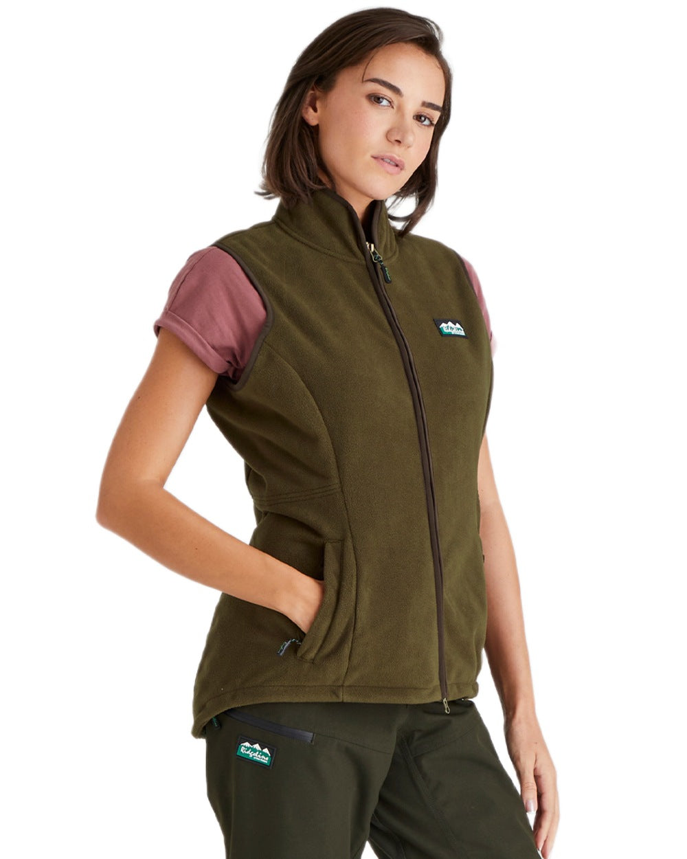 Moody Teak coloured Ridgeline Womens Kodiak Gilet on white background 