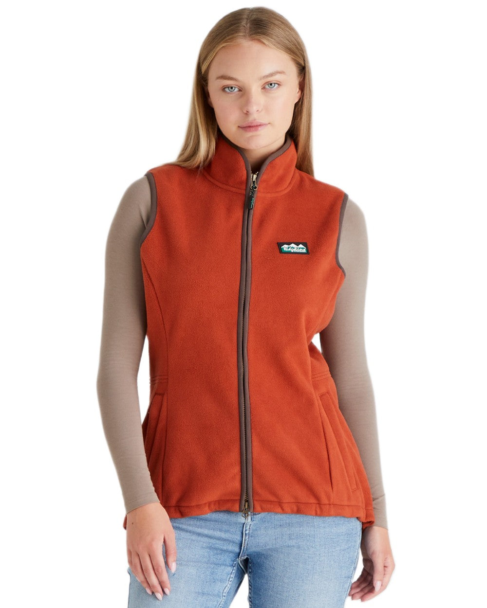 Russet coloured Ridgeline Womens Kodiak Gilet on white background 