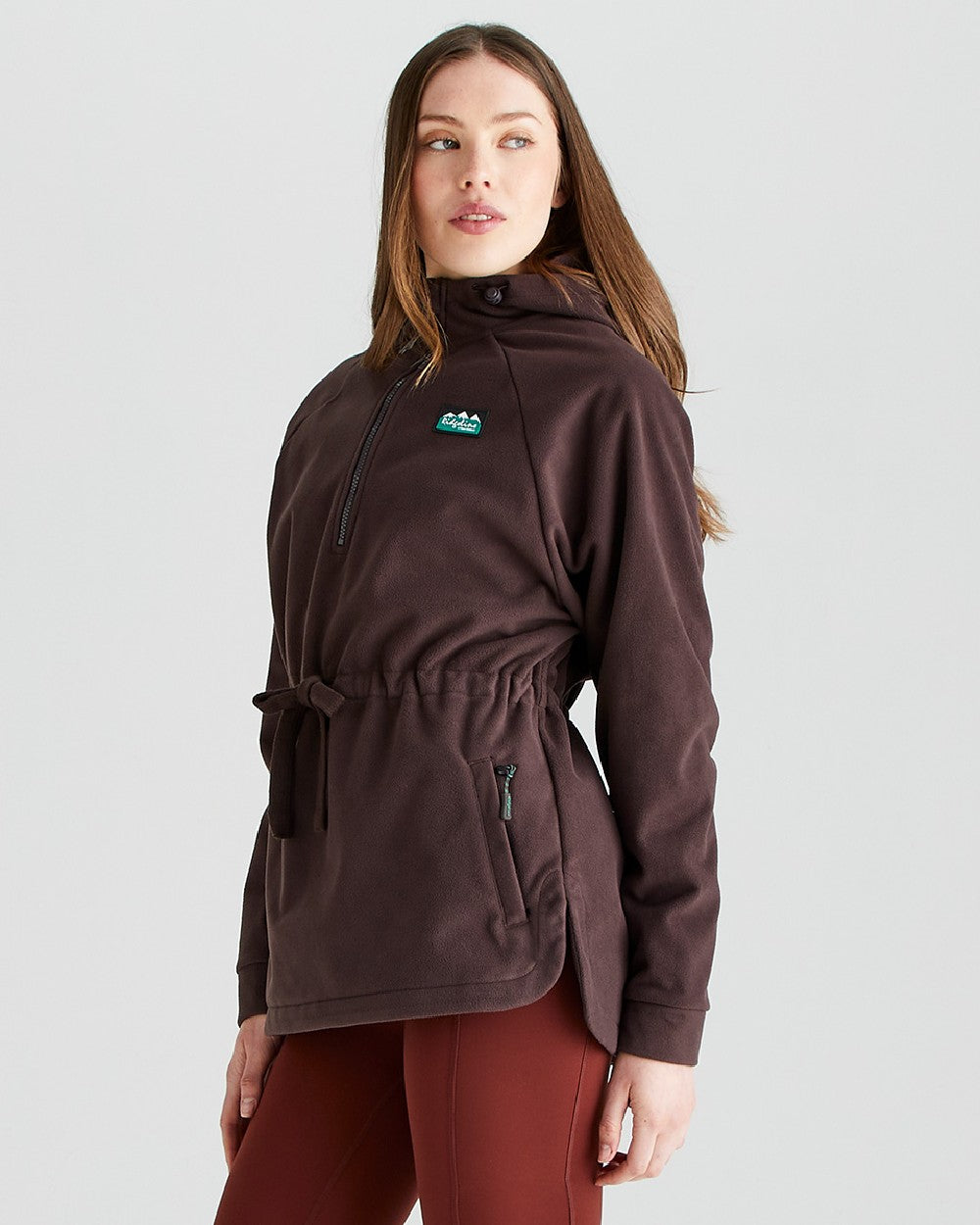 Deep Bark coloured Ridgeline Womens Malin Smock on grey background 
