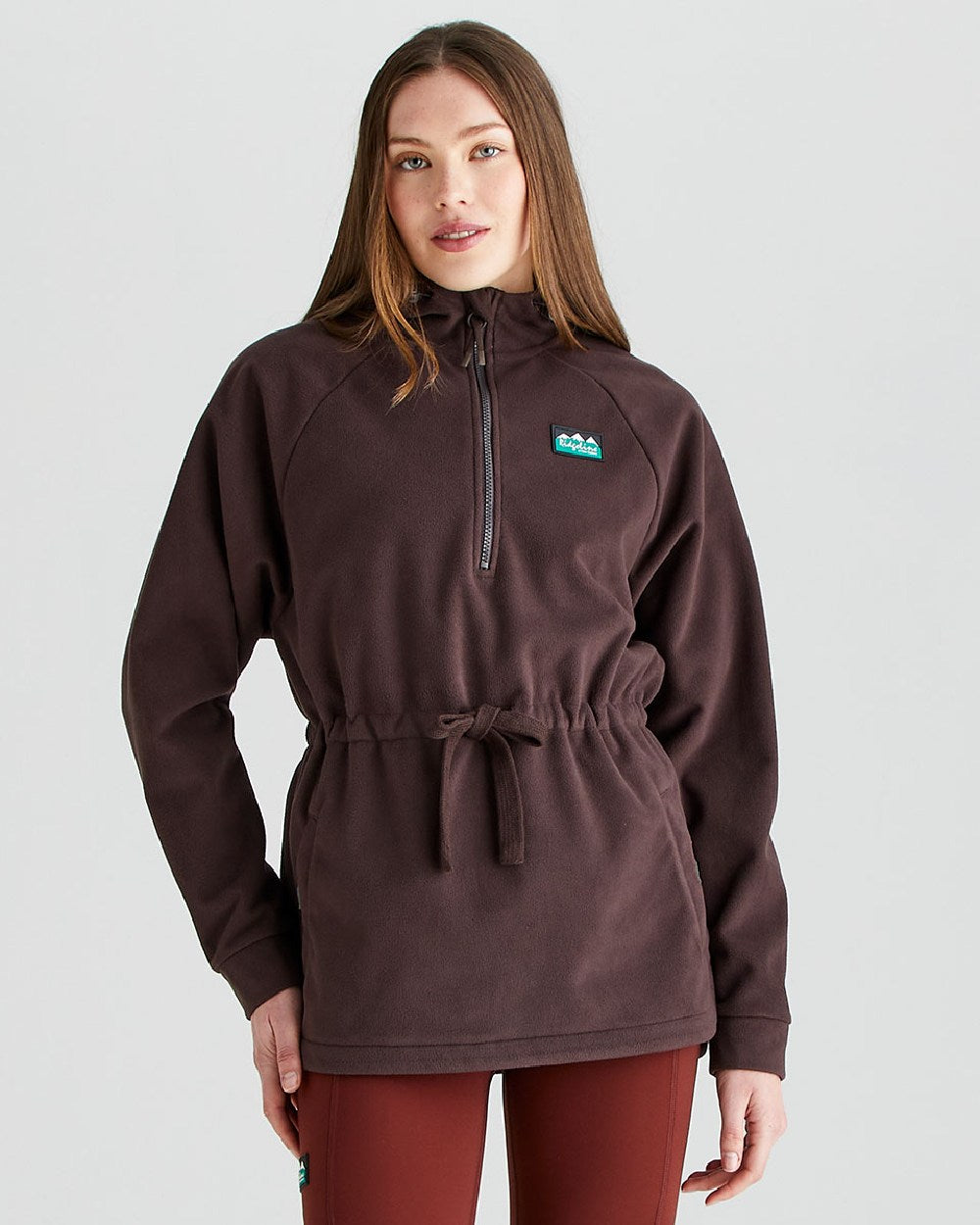 Deep Bark coloured Ridgeline Womens Malin Smock on grey background 