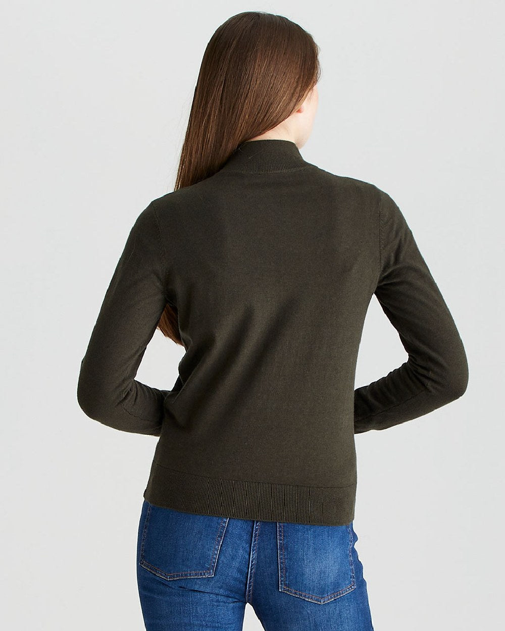 Deep Forest coloured Ridgeline Womens Melford Knit 1/4 Zip Jumper on grey background 