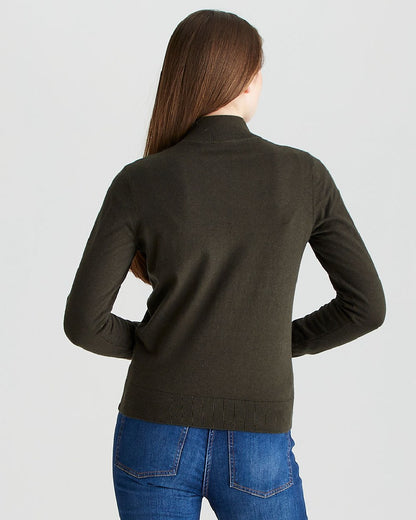 Deep Forest coloured Ridgeline Womens Melford Knit 1/4 Zip Jumper on grey background 