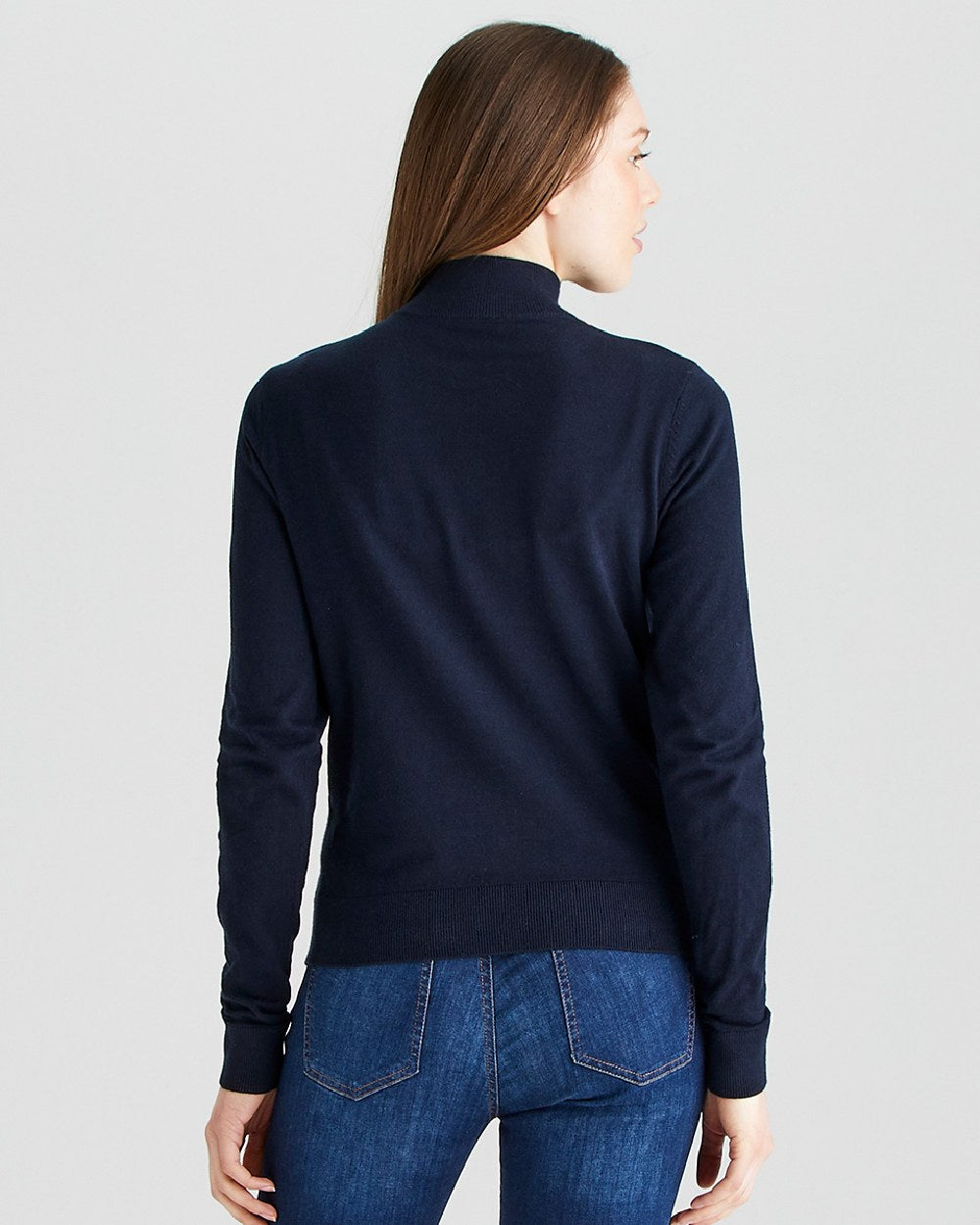 Navy coloured Ridgeline Womens Melford Knit 1/4 Zip Jumper on grey background 
