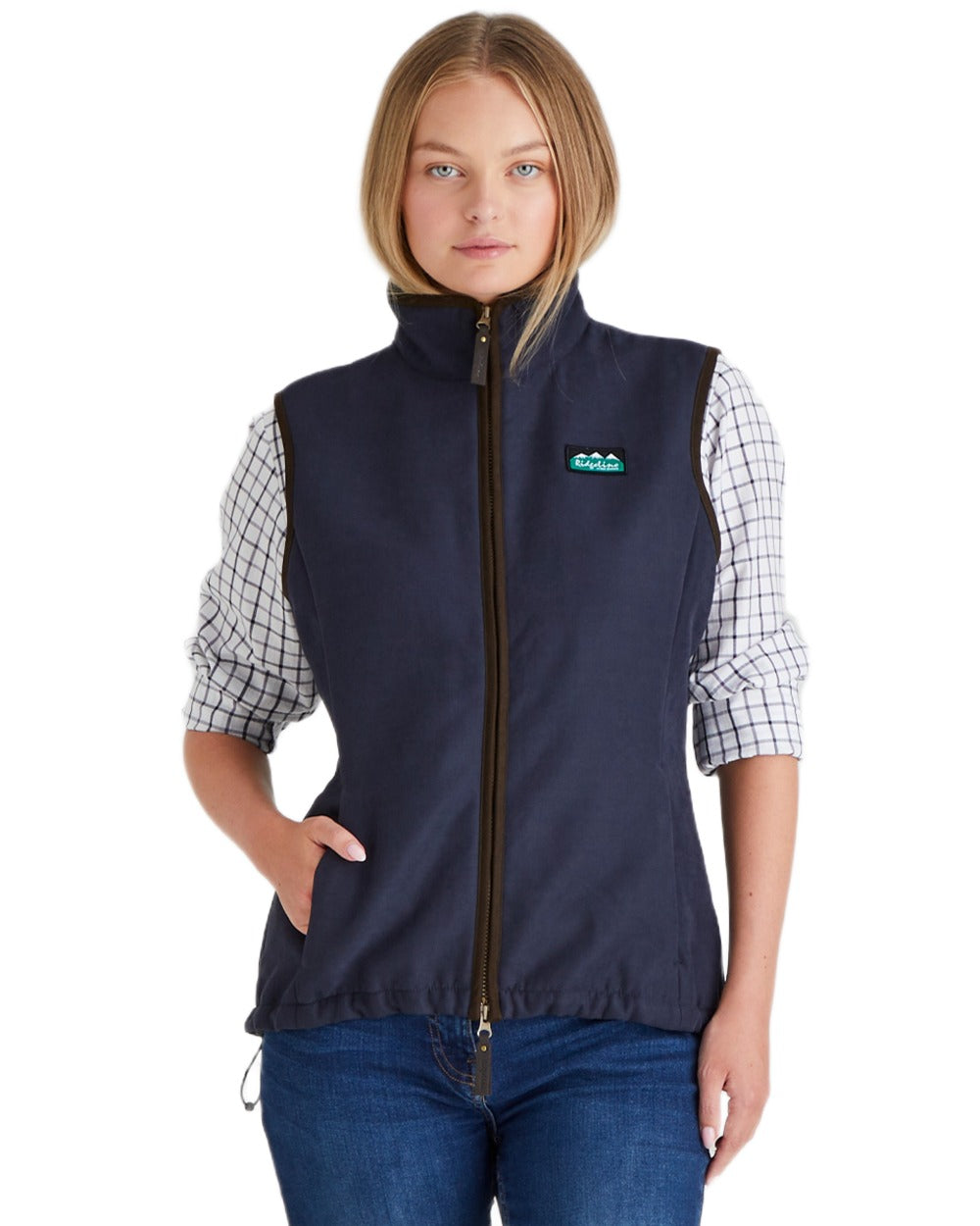 Navy coloured Ridgeline Womens Monarch Gilet on white background 