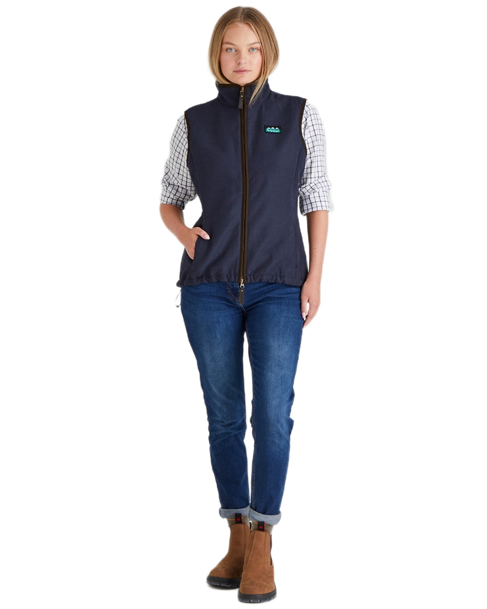 Navy coloured Ridgeline Womens Monarch Gilet on white background 