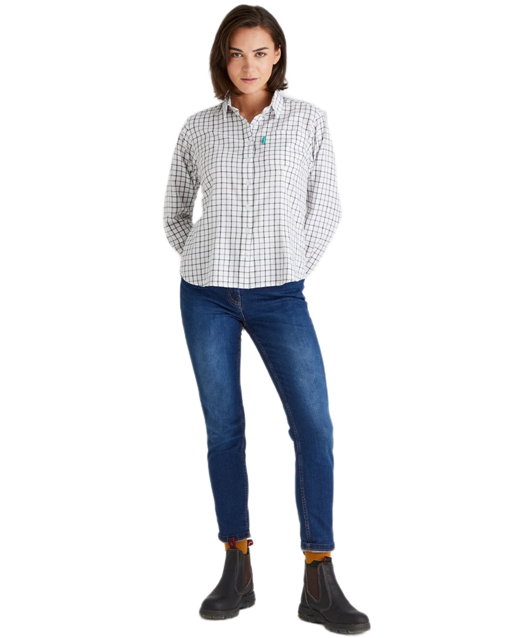 Deep Forest Smokey Olive coloured Ridgeline Womens Sedgebrook Shirt on white background 