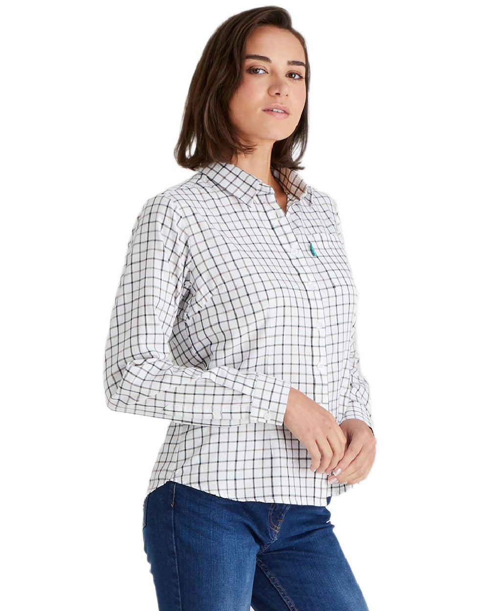 Deep Forest Smokey Olive coloured Ridgeline Womens Sedgebrook Shirt on white background 