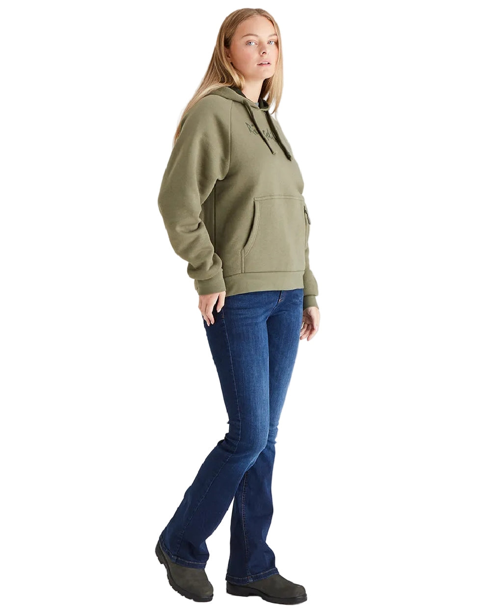 Khaki Green Coloured Ridgeline Womens Signature Hoodie on white background 