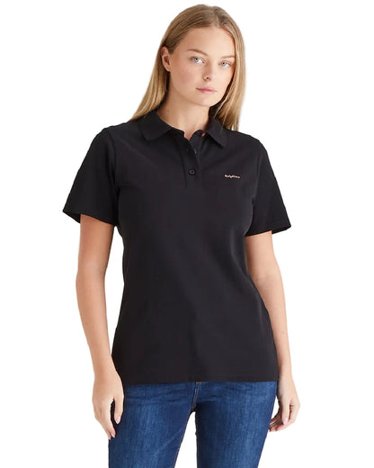 Black Coloured Ridgeline Womens Signature Polo Shirt on white background 