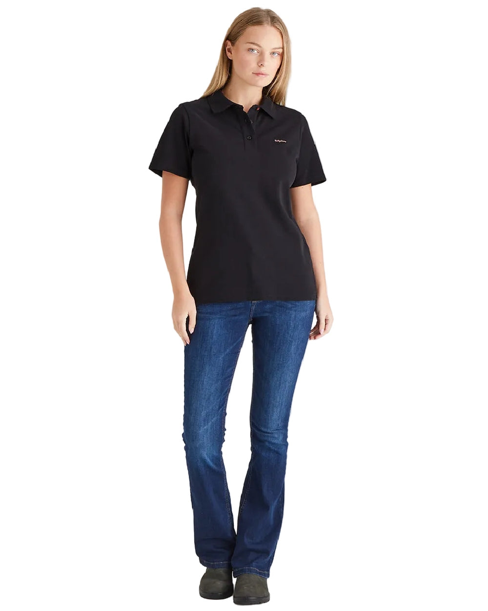 Black Coloured Ridgeline Womens Signature Polo Shirt on white background 