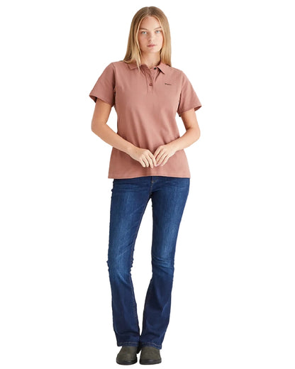 Dusky Pink Coloured Ridgeline Womens Signature Polo Shirt on white background 
