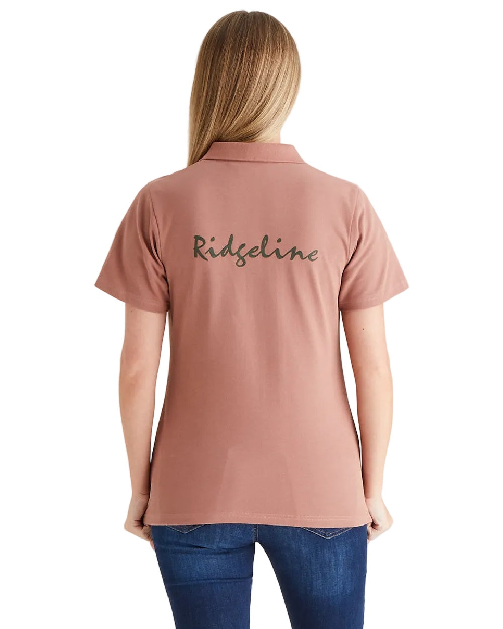 Dusky Pink Coloured Ridgeline Womens Signature Polo Shirt on white background 
