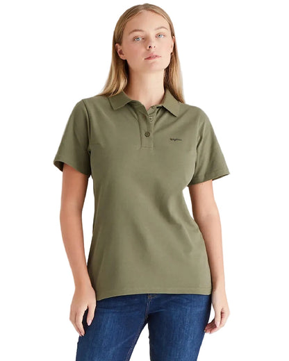 Khaki Green Coloured Ridgeline Womens Signature Polo Shirt on white background 