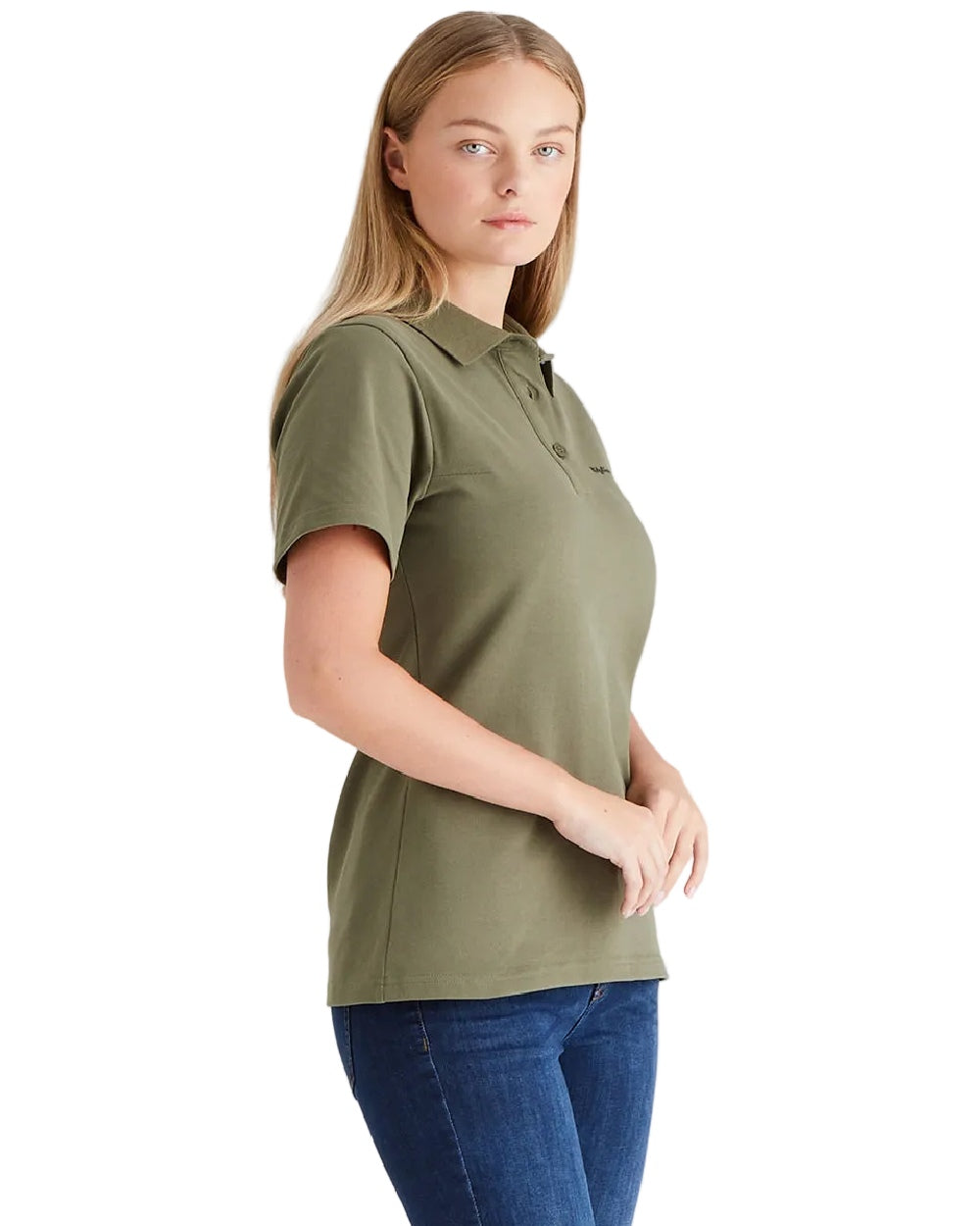 Khaki Green Coloured Ridgeline Womens Signature Polo Shirt on white background 
