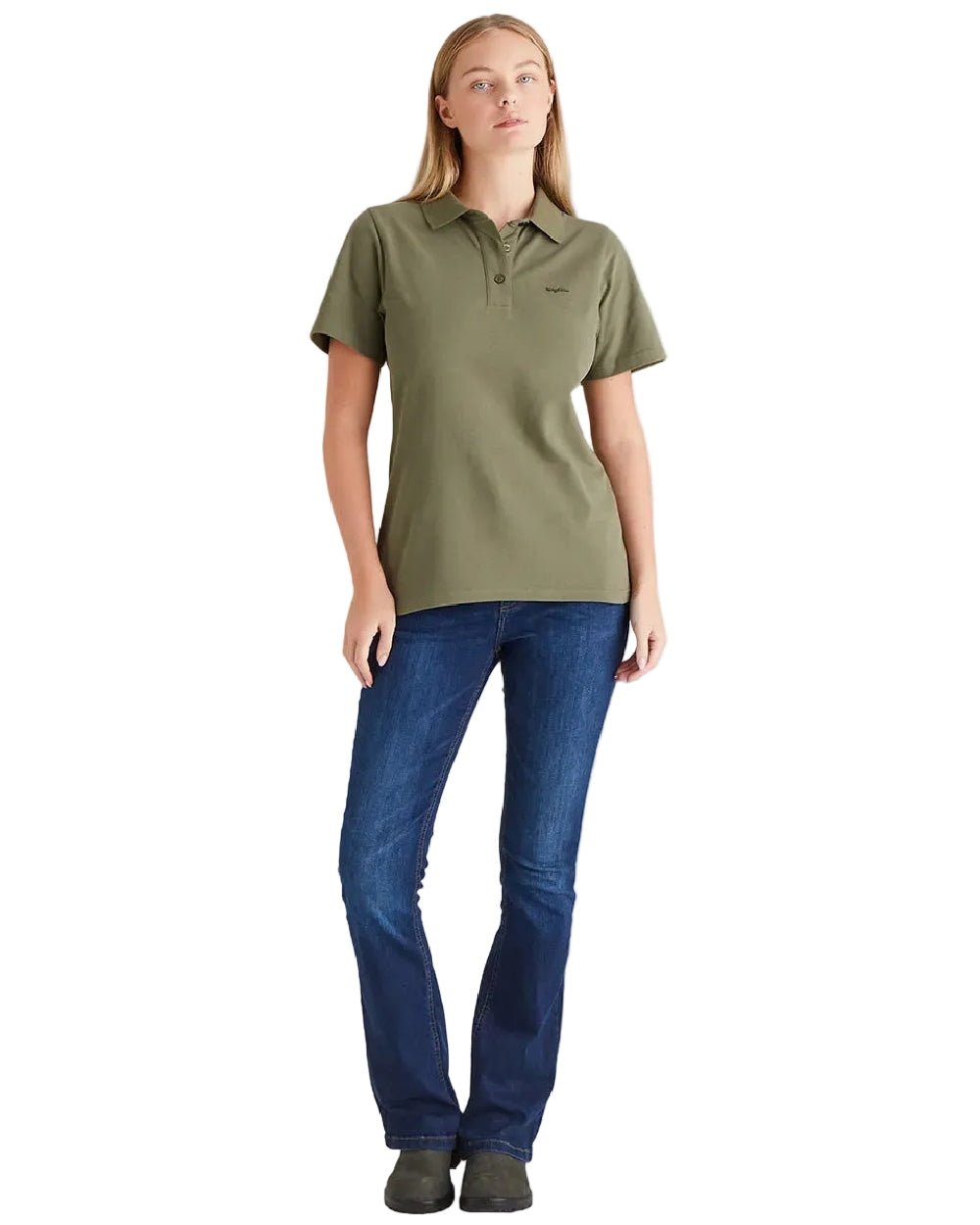 Khaki Green Coloured Ridgeline Womens Signature Polo Shirt on white background 