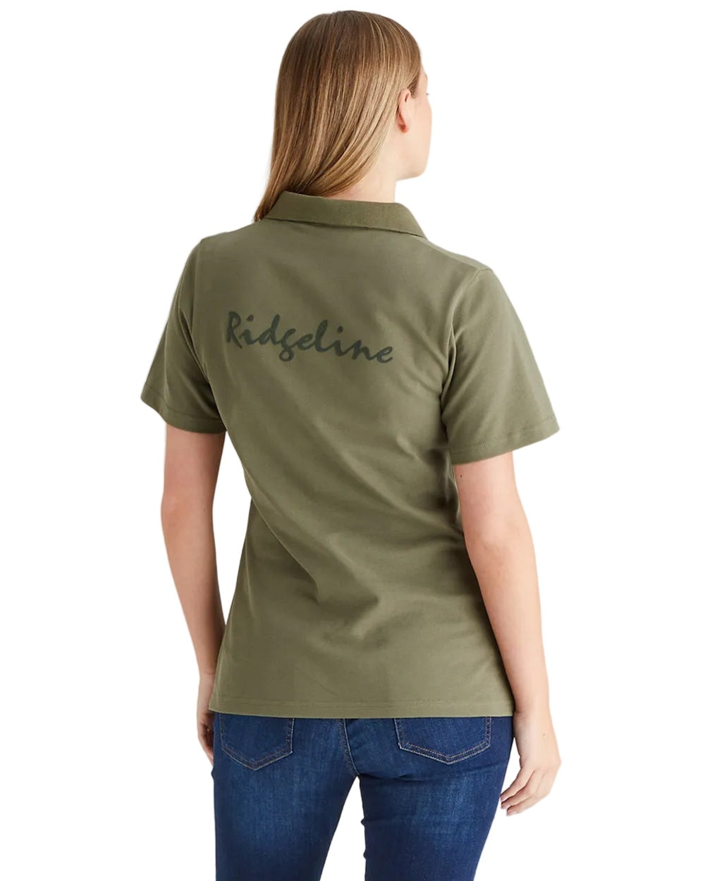 Khaki Green Coloured Ridgeline Womens Signature Polo Shirt on white background 