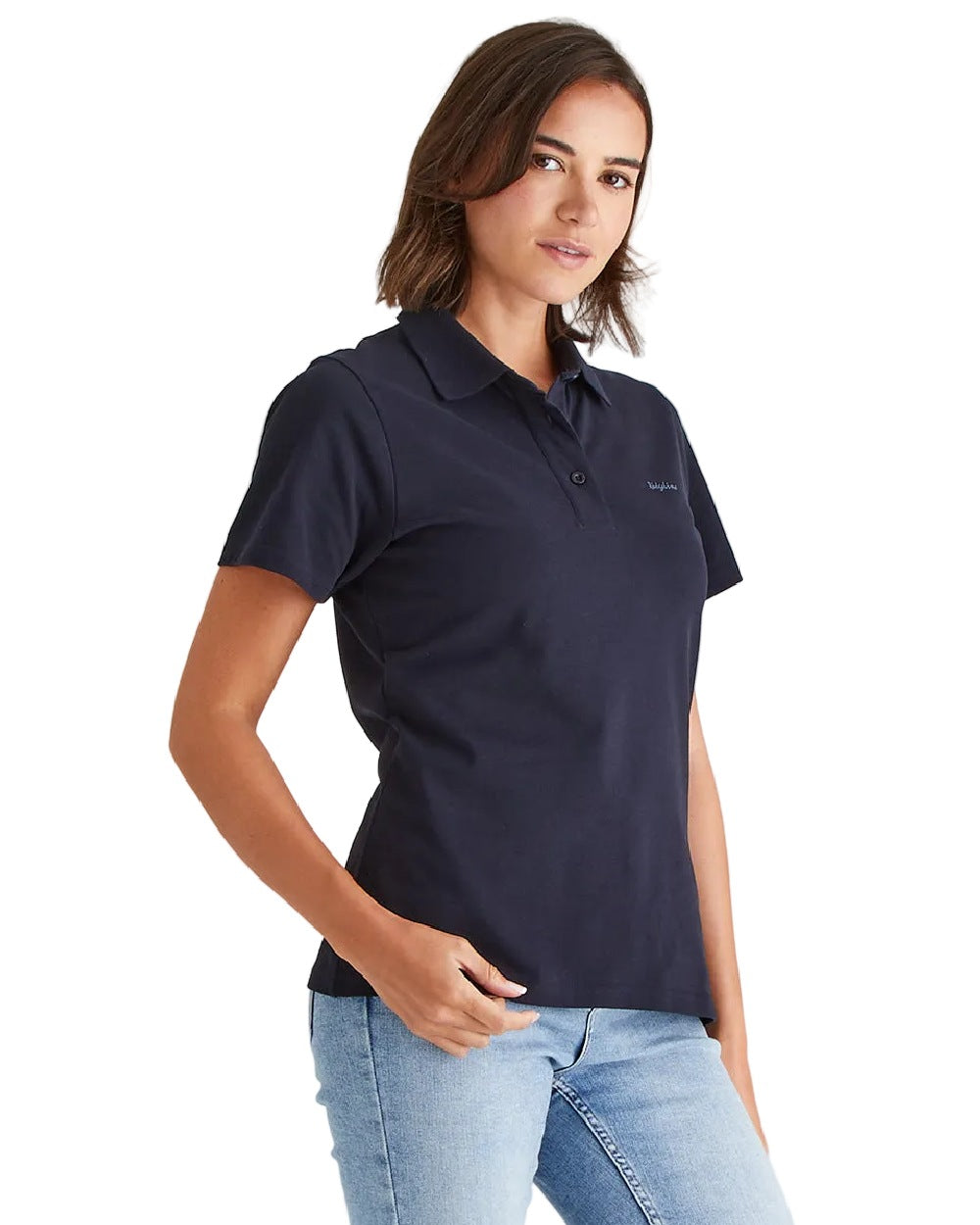 Navy Coloured Ridgeline Womens Signature Polo Shirt on white background 