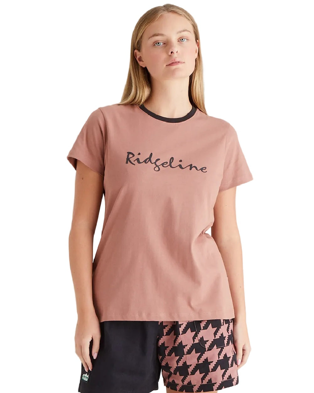 Dusky Pink Coloured Ridgeline Womens Signature T-Shirt on white background 