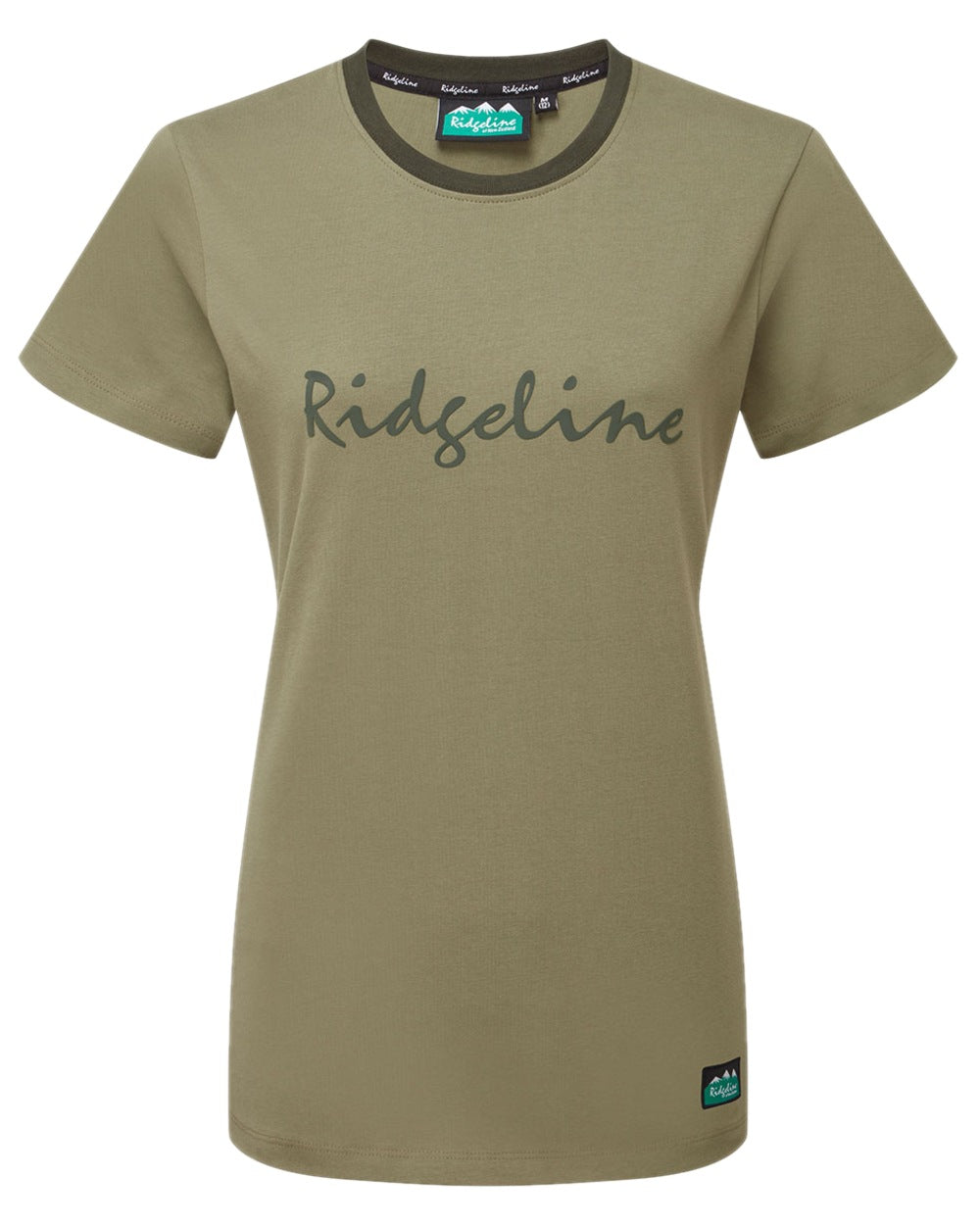 Khaki Green Coloured Ridgeline Womens Signature T-Shirt on white background 