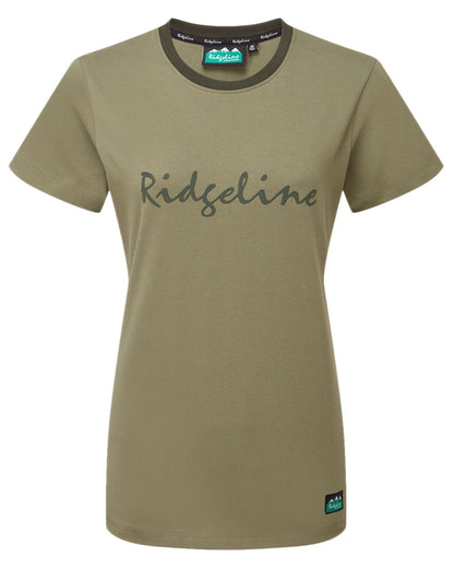 Khaki Green Coloured Ridgeline Womens Signature T-Shirt on white background 
