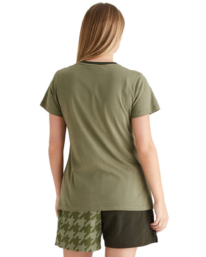 Khaki Green Coloured Ridgeline Womens Signature T-Shirt on white background 