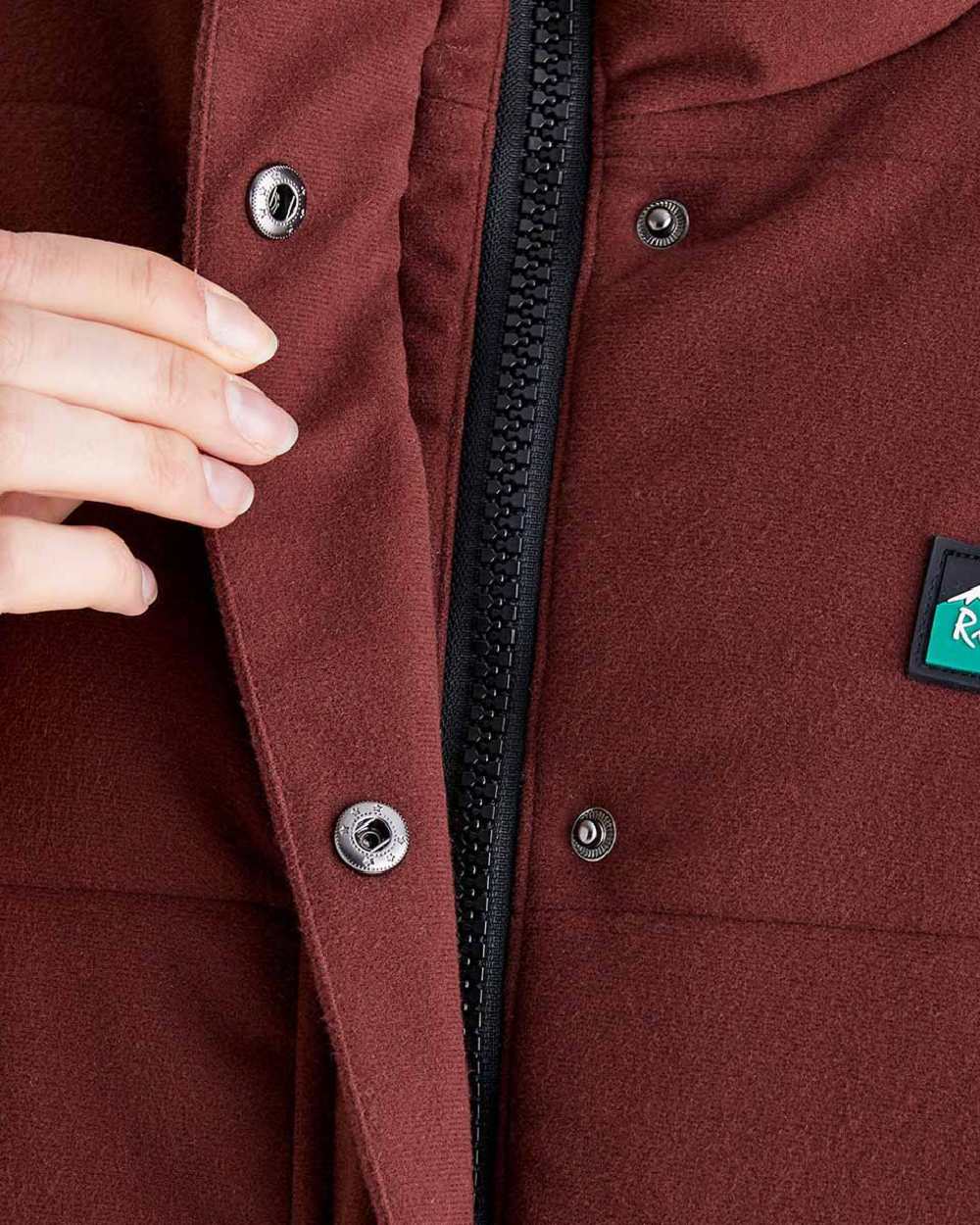 Oxblood coloured Ridgeline Womens Taiga Thermal Jacket close up 