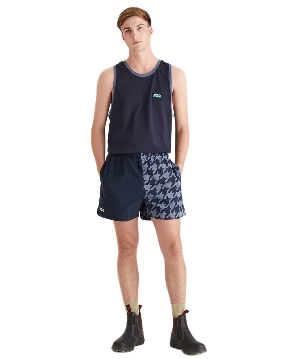 Navy Print Coloured Ridgeline Backslider Shorts on white background 