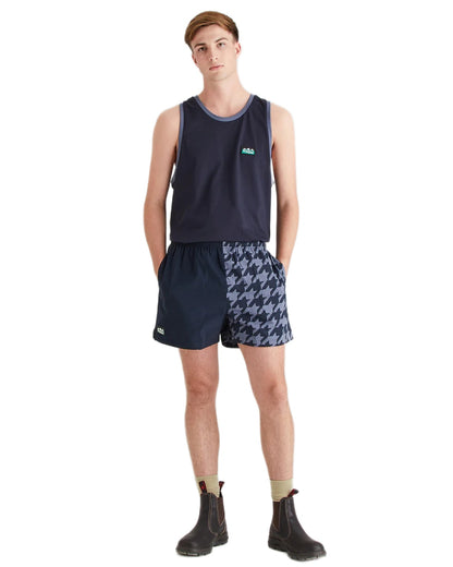 Navy Print Coloured Ridgeline Backslider Shorts on white background 