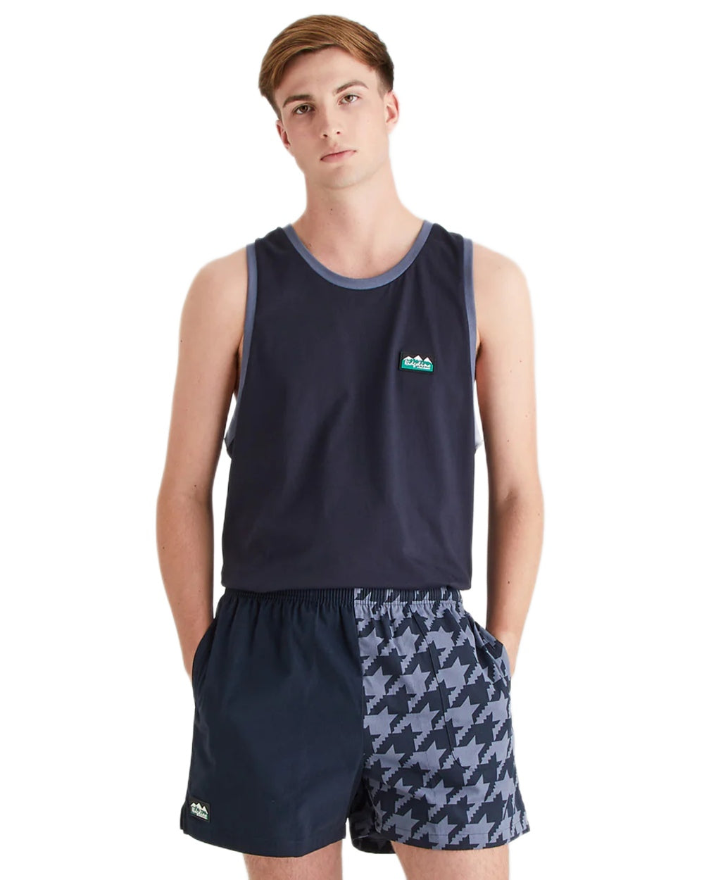 Navy Print Coloured Ridgeline Backslider Shorts on white background 