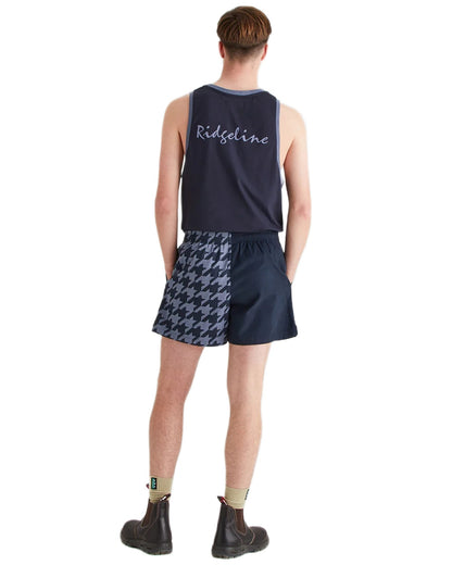 Navy Print Coloured Ridgeline Backslider Shorts on white background 