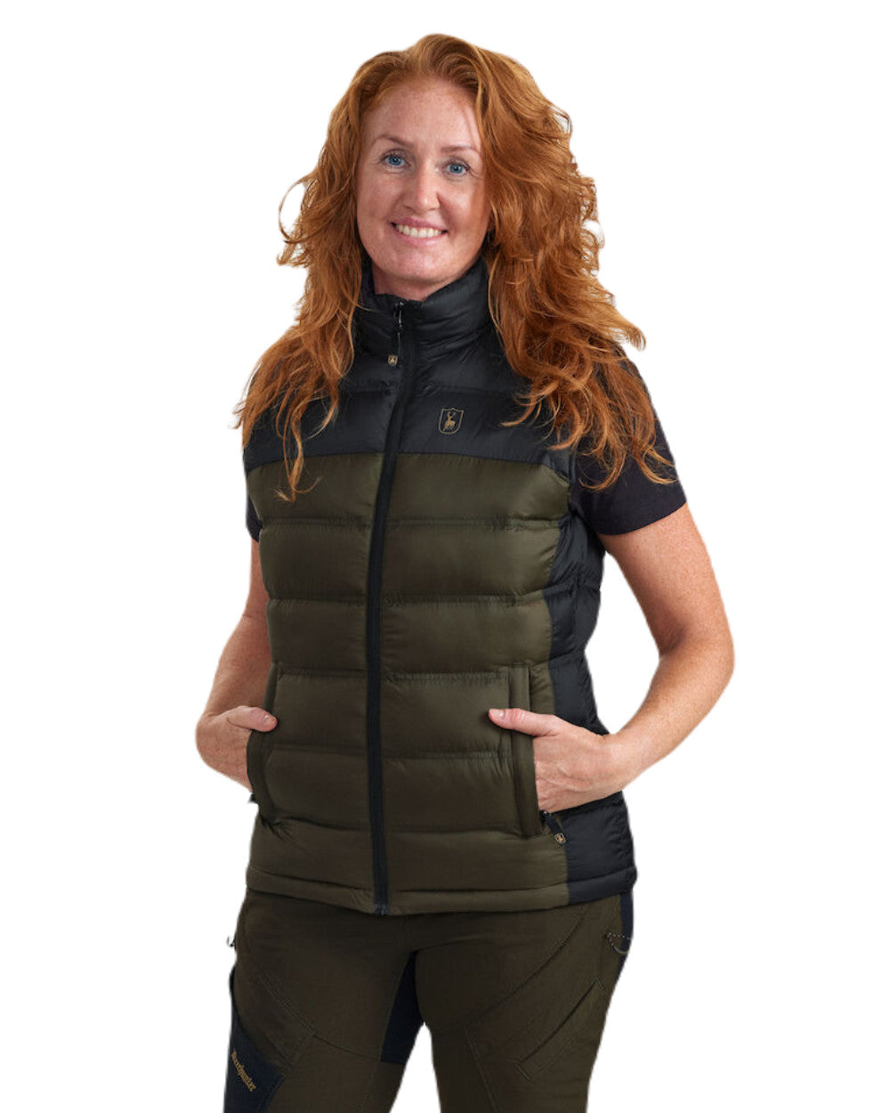 Rifle Green Coloured Deerhunter Lady Northward Padded Waistcoat On A White Background 