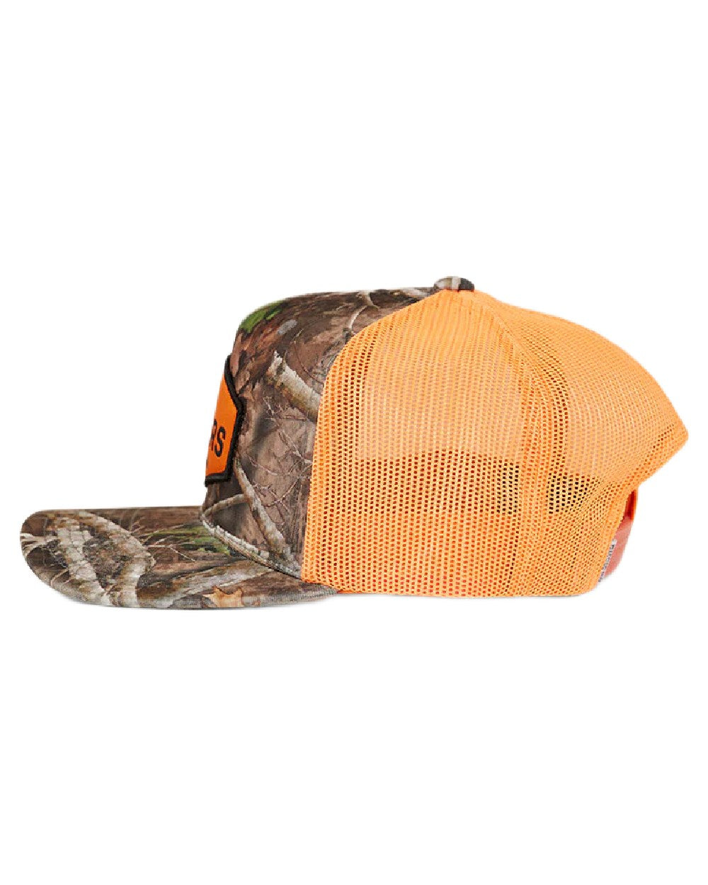 Camo Orange coloured Ringers Western Scotty Trucker Cap on white background 