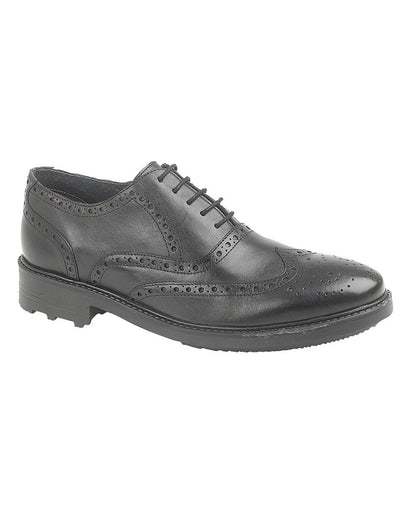 Black coloured Mens 5 Eyelet Brogue Oxford Shoes on white background 