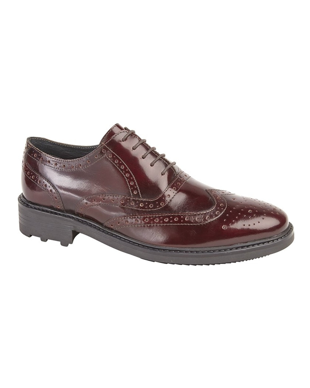 Oxblood Hi Shine coloured Mens 5 Eyelet Brogue Oxford Shoes on white background 