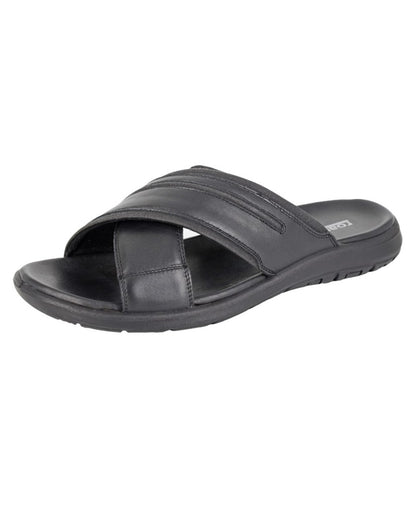 Black coloured Roamers Mens Crossover Mule Sandals on white background 