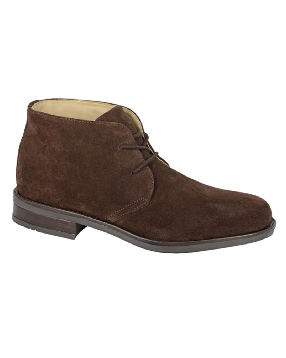 Dark Brown coloured Mens Eyelet Chukka Boots on white
background 