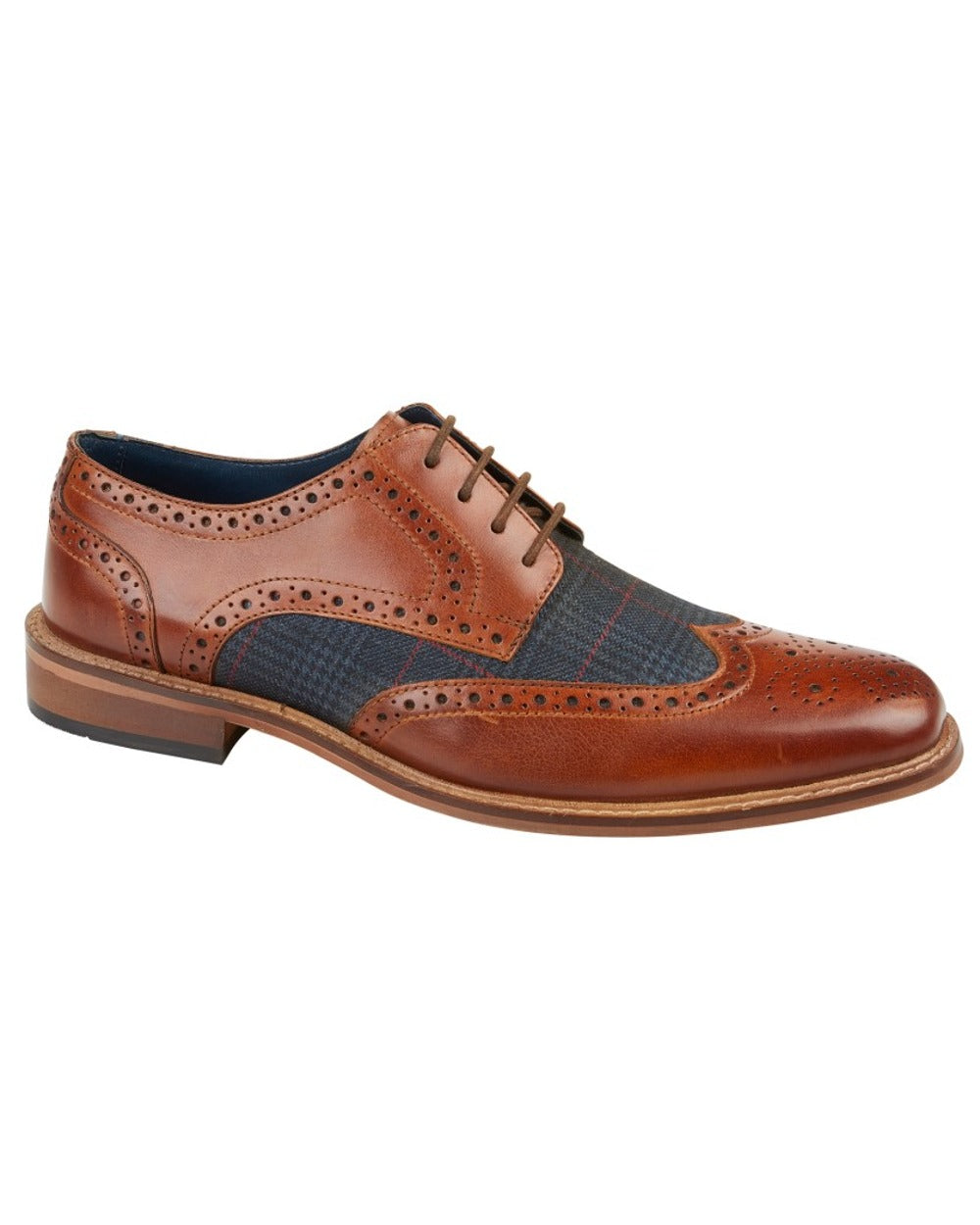 Tan coloured Roamers Mens Eyelet Wing Brogue Shoes on white background 