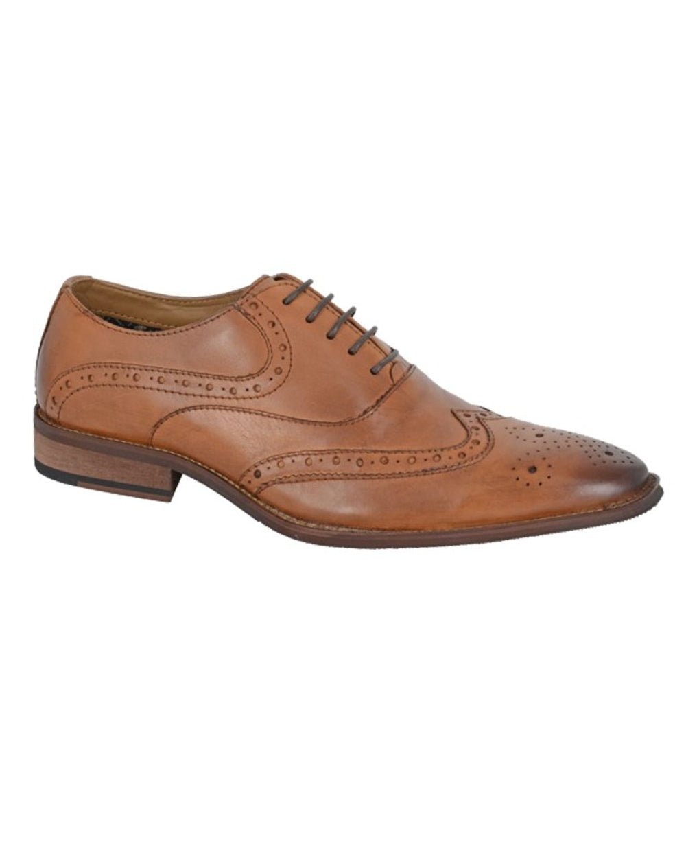 Tan coloured Roamers Mens Eyelet Wing Brogue Shoes on white background 