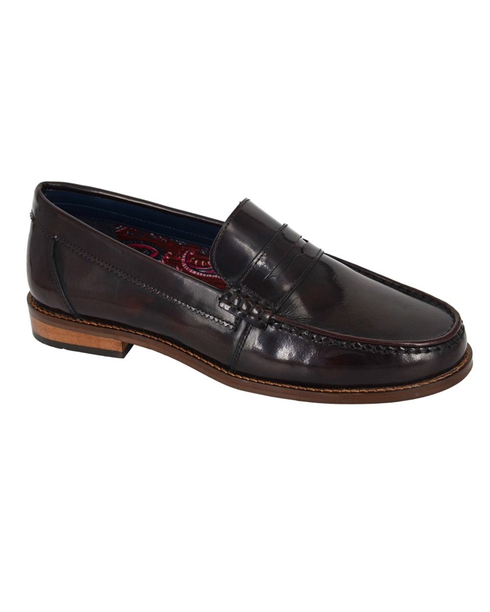 Burgundy coloured Roamers Mens Hi-Shine Saddle Loafers on white background 
